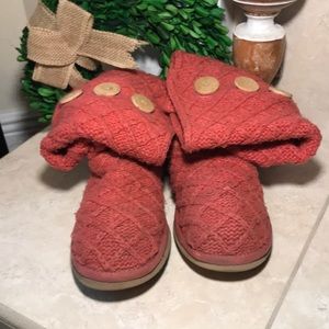 UGG Pink Lattice Cardy 3 Button Knit High Boots